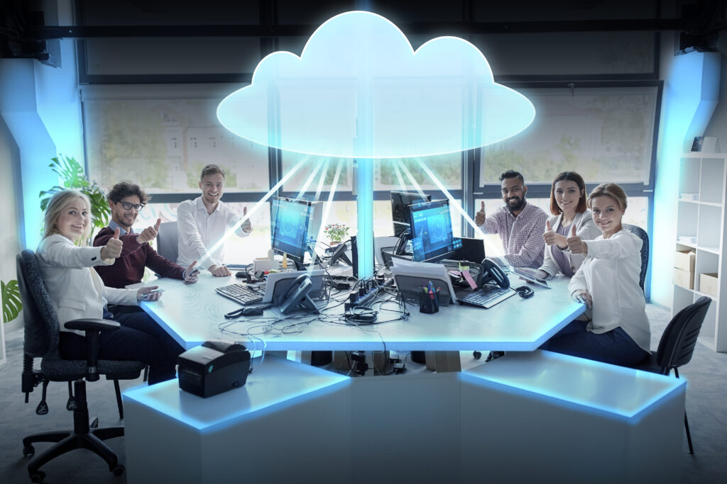 Why Custom Web Development is a Game-Changer for Your Business 1 cloud computing future technology people concept business team with tablet pc computers showing thumbs up office